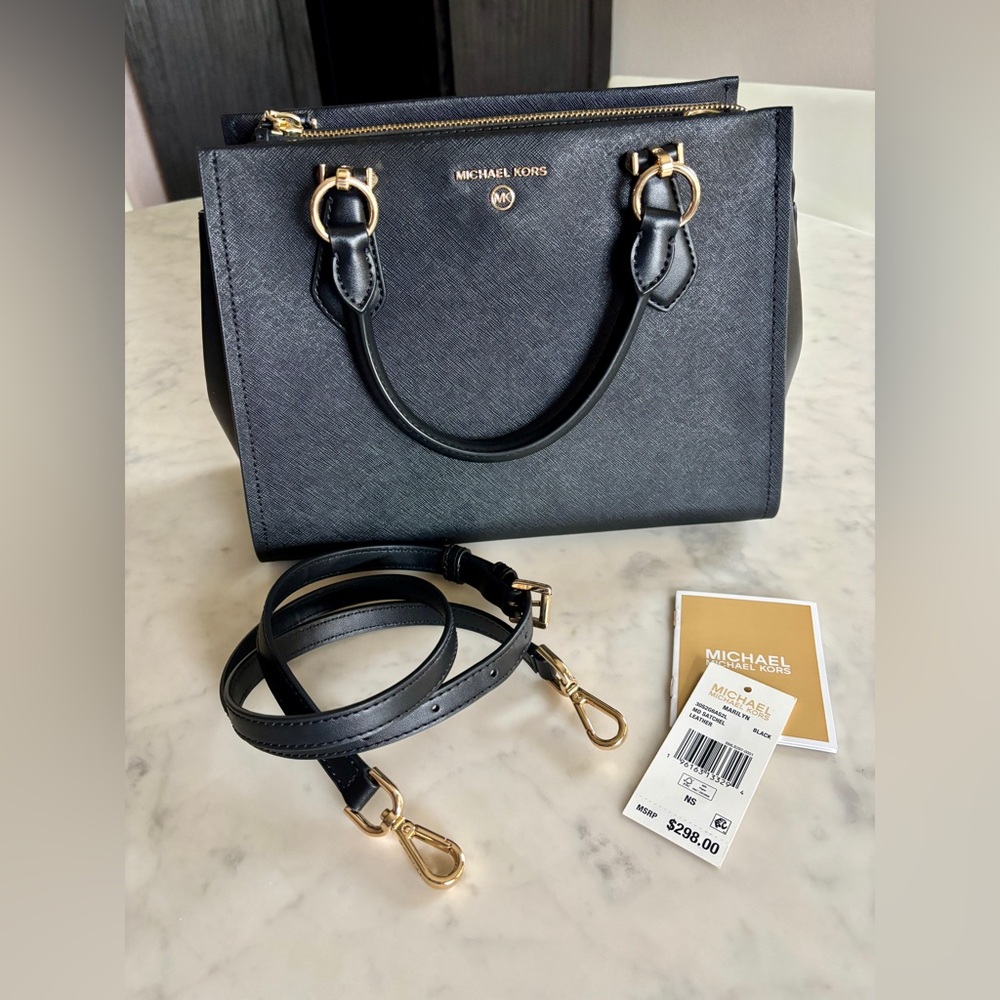 Michael Kors Black Marilyn Medium Satchel with Crossbody Strap